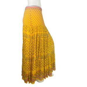Anthropologie Tanvi Kedia Calinda Beaded Sequin Floral Saffron Yellow Skirt 6